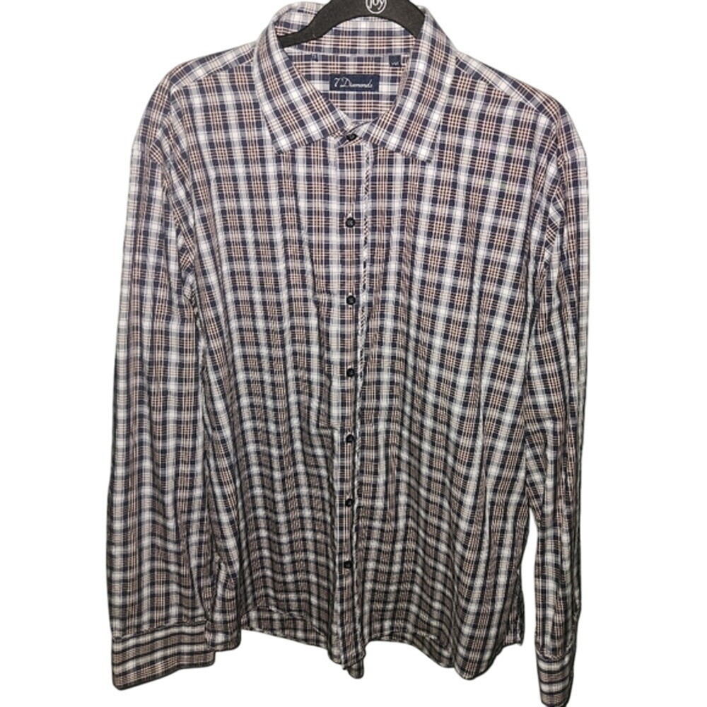 7‎ Diamonds XXL Plaid Button Up Long Sleeve Dress Shirt Menswear